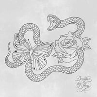 Image 2 of Tatoveringsdesign: slange, rose og sommerfugl