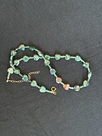Image 4 of Ruby Zoisite Hearts and Raw Emerald Necklace