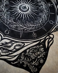 Image 4 of Lino print - "Wheel of the Year" - black ink on beige Lokta paper, 33 x 45 cm 