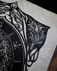 Image 3 of Lino print - "Wheel of the Year" - black ink on beige Lokta paper, 33 x 45 cm 