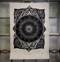 Image 5 of Lino print - "Wheel of the Year" - black ink on beige Lokta paper, 33 x 45 cm 