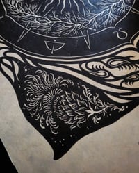 Image 6 of Lino print - "Wheel of the Year" - black ink on beige Lokta paper, 33 x 45 cm 