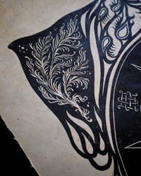 Image 7 of Lino print - "Wheel of the Year" - black ink on beige Lokta paper, 33 x 45 cm 