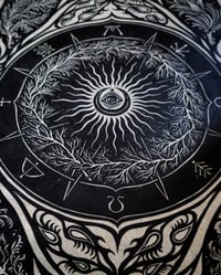 Image 2 of Lino print - "Wheel of the Year" - black ink on beige Lokta paper, 33 x 45 cm 