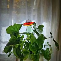 Image 5 of Stained Glass UFO Plant Stake - Pinky/Purple, Orange, & Green