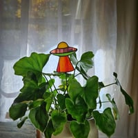 Image 4 of Stained Glass UFO Plant Stake - Yellow, Purple, Green, & Orange