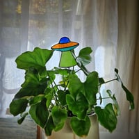 Image 5 of Stained Glass UFO Plant Stake - Blue, Orange, & Green