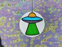 Image 1 of Stained Glass UFO - Yellow/Orange, Blue, Purple, & Green