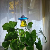 Image 5 of Stained Glass UFO Plant Stake - Purple, Blue, & Yellow