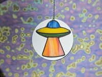 Image 1 of Stained Glass UFO - Blue, Yellow, Green, Orange