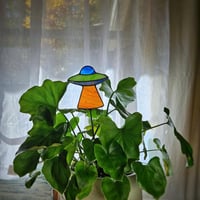 Image 5 of Stained Glass UFO Plant Stake - Blue, Green, & Orange