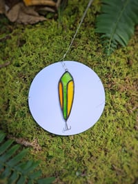 Image 1 of Stained Glass Fishing Lure - Green, Yellow, Orange