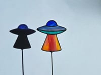 Image 2 of Stained Glass UFO Plant Stake - Blue & Orange