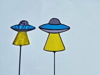 Image 1 of Stained Glass UFO Plant Stake - Purple, Blue, & Yellow