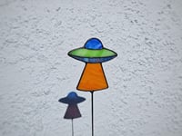 Image 2 of Stained Glass UFO Plant Stake - Blue, Green, & Orange