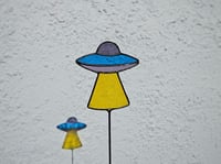 Image 2 of Stained Glass UFO Plant Stake - Purple, Blue, & Yellow