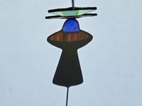 Image 3 of Stained Glass UFO Plant Stake - Blue, Orange, & Green