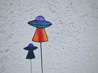 Image 4 of Stained Glass UFO Plant Stake - Blue & Orange
