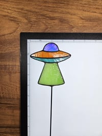 Image 4 of Stained Glass UFO Plant Stake - Blue, Orange, & Green