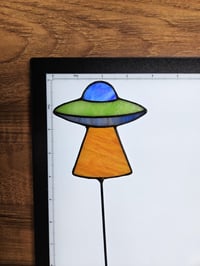 Image 4 of Stained Glass UFO Plant Stake - Blue, Green, & Orange