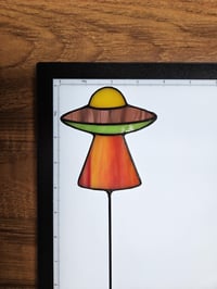 Image 5 of Stained Glass UFO Plant Stake - Yellow, Purple, Green, & Orange