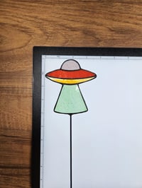 Image 4 of Stained Glass UFO Plant Stake - Pinky/Purple, Orange, & Green