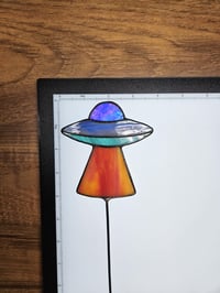 Image 5 of Stained Glass UFO Plant Stake - Blue & Orange
