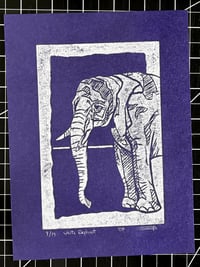 Image 2 of White Elephant (Purple Paper) Limited Edition Linocut Block Print