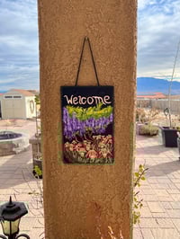 Image 3 of Chinese Wisteria and Peach Irises - Painted Slate Rectangle (202502SL)