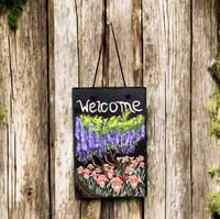 Image 5 of Chinese Wisteria and Peach Irises - Painted Slate Rectangle (202502SL)