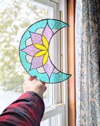 Image 1 of Stained Glass Moon Mandala Window Hanging