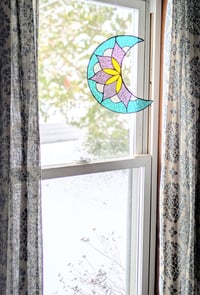 Image 2 of Stained Glass Moon Mandala Window Hanging