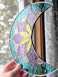 Image 3 of Stained Glass Moon Mandala Window Hanging