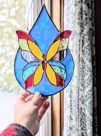 Image 1 of Stained Glass Patchwork Teardrop Butterfly