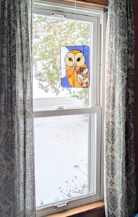 Image 2 of Stained Glass Botanical Barn Owl and Full Moon