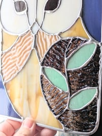 Image 3 of Stained Glass Botanical Barn Owl and Full Moon