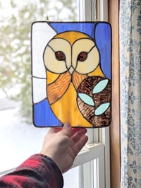 Image 1 of Stained Glass Botanical Barn Owl and Full Moon