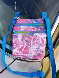 Image 1 of Pink White Teal Resist Print Rainbow Two Zip Crossbody Bag 