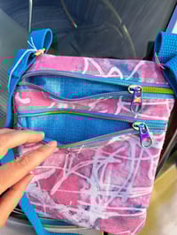 Image 5 of Pink White Teal Resist Print Rainbow Two Zip Crossbody Bag 