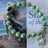 Image 1 of Handcrafted on Cape Cod | Czech Glass Turquoise Picasso Fire Polished Charm Bracelet | 8mm Gemstones