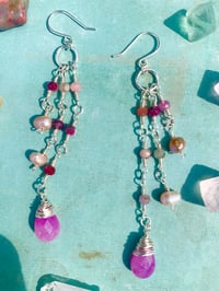 Image 1 of Tourmaline, Pearl, and agate silver dangle earrings