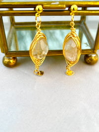Image 1 of Rutilated quartz wire wrapped gold post earrings