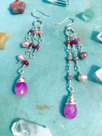 Image 2 of Tourmaline, Pearl, and agate silver dangle earrings