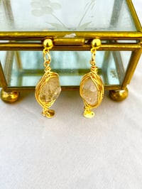 Image 2 of Rutilated quartz wire wrapped gold post earrings