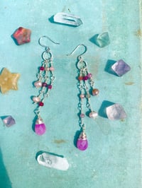 Image 3 of Tourmaline, Pearl, and agate silver dangle earrings
