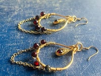 Image 4 of garnet and gold dangle hoop earrings
