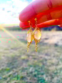 Image 3 of Rutilated quartz wire wrapped gold post earrings