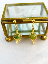 Image 2 of Wire wrapped jade gold dangle earrings