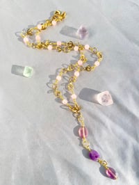 Image 1 of Rose quartz and fluorite wire wrapped gold necklace