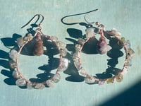 Image 1 of Labradorite and rhodonite wire wrapped rose gold hoop earrings